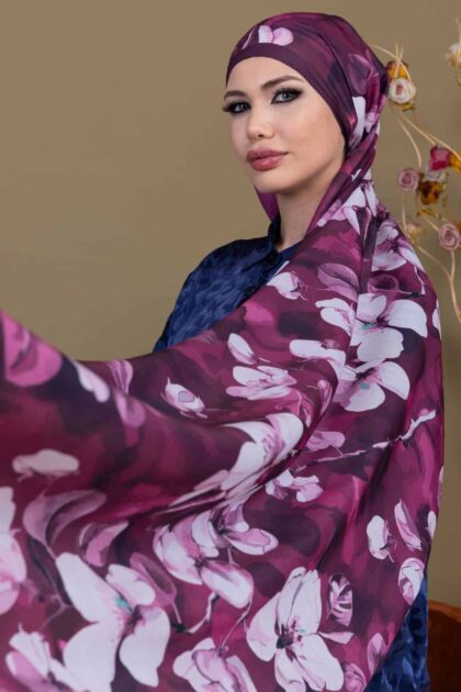 Mürdüm Eriği Papatya Desen Pamuk Şal