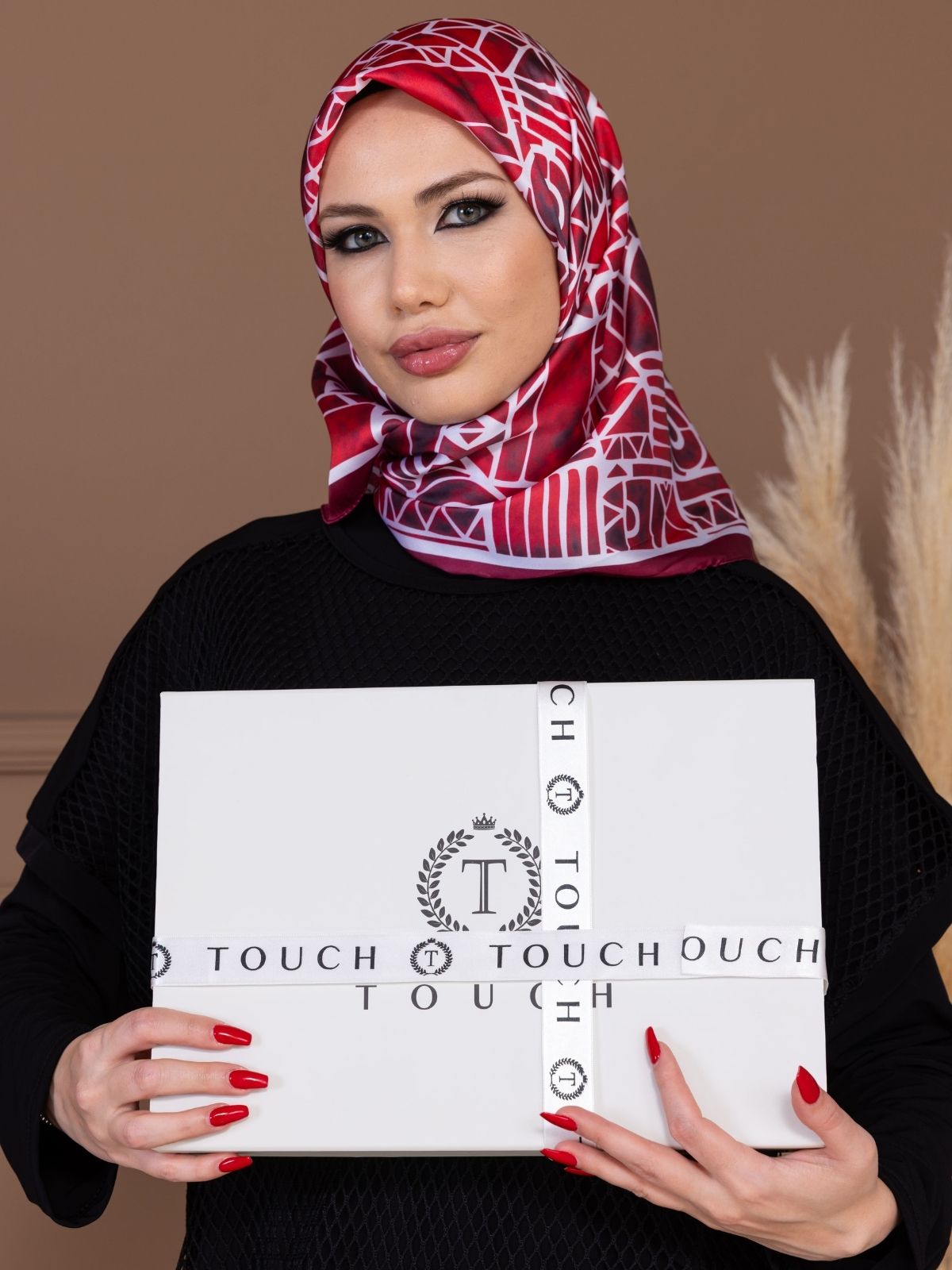 Bordo Geometrik Desen Vual Eşarp - Görsel 6