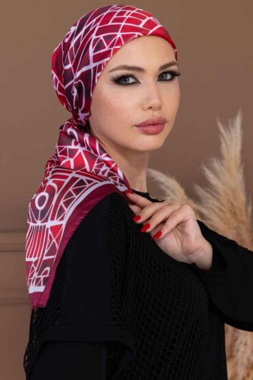 Bordo Geometrik Desen Vual Eşarp