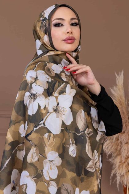 Hardal Papatya Desen Pamuk Şal