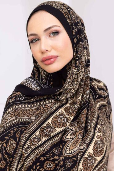 Vizon Damask Desen Pamuk İpek Şal