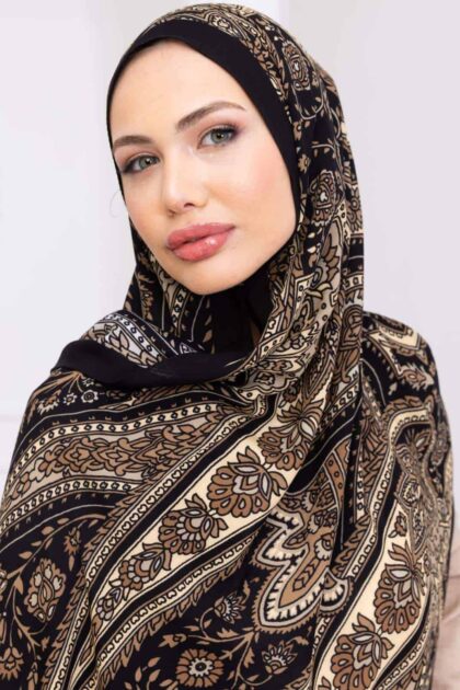 Vizon Damask Desen Pamuk İpek Şal