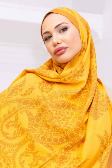 Oranj Aksa Desen Pamuk İpek Şal
