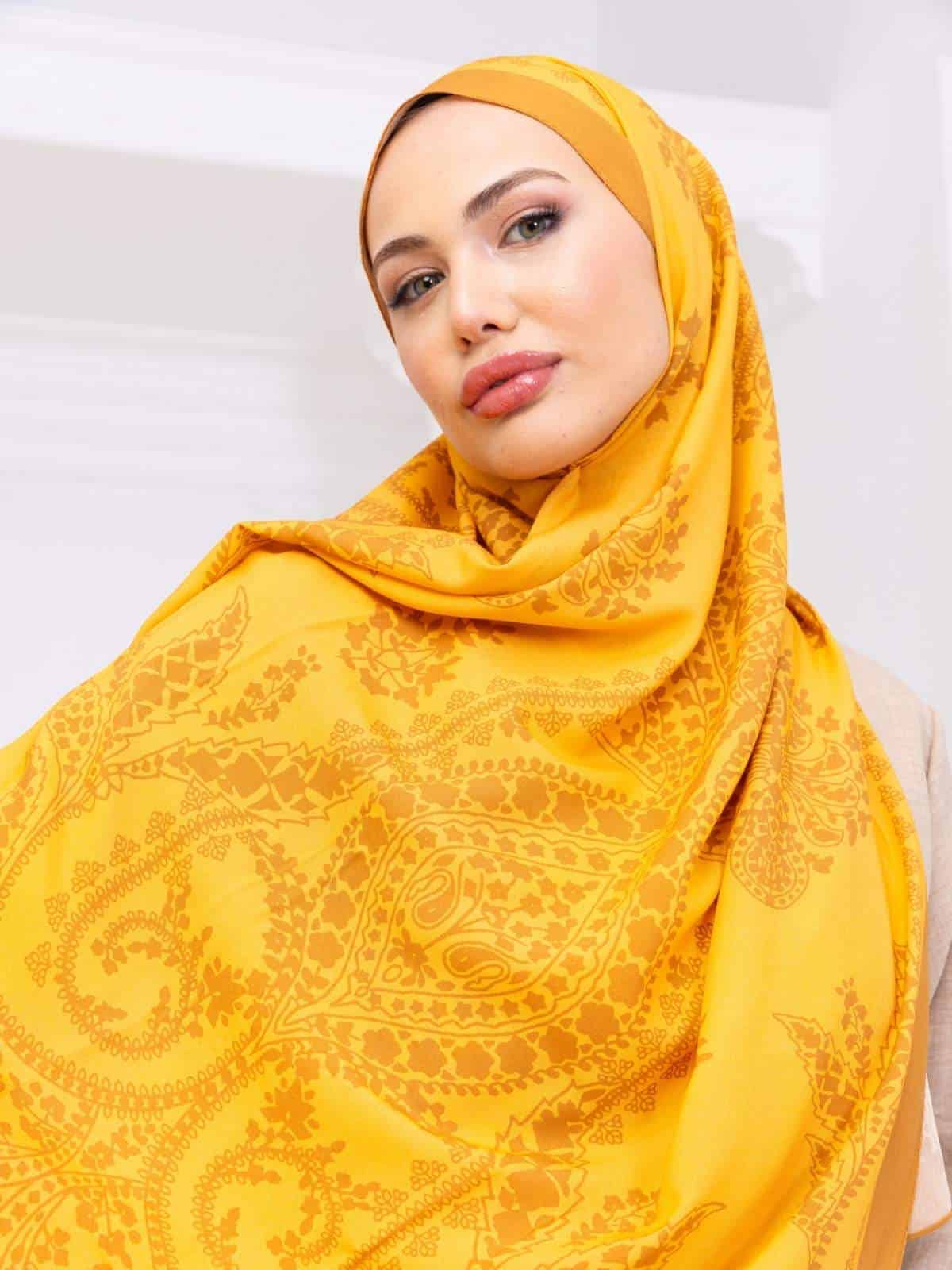 Oranj Aksa Desen Pamuk İpek Şal