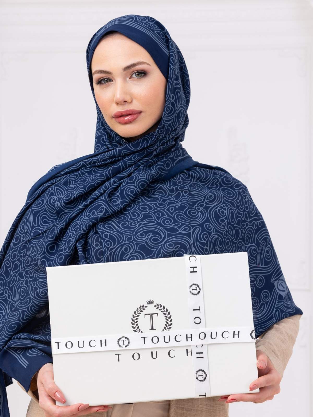 Petrol Ebruli Desen Pamuk İpek Şal - Görsel 7