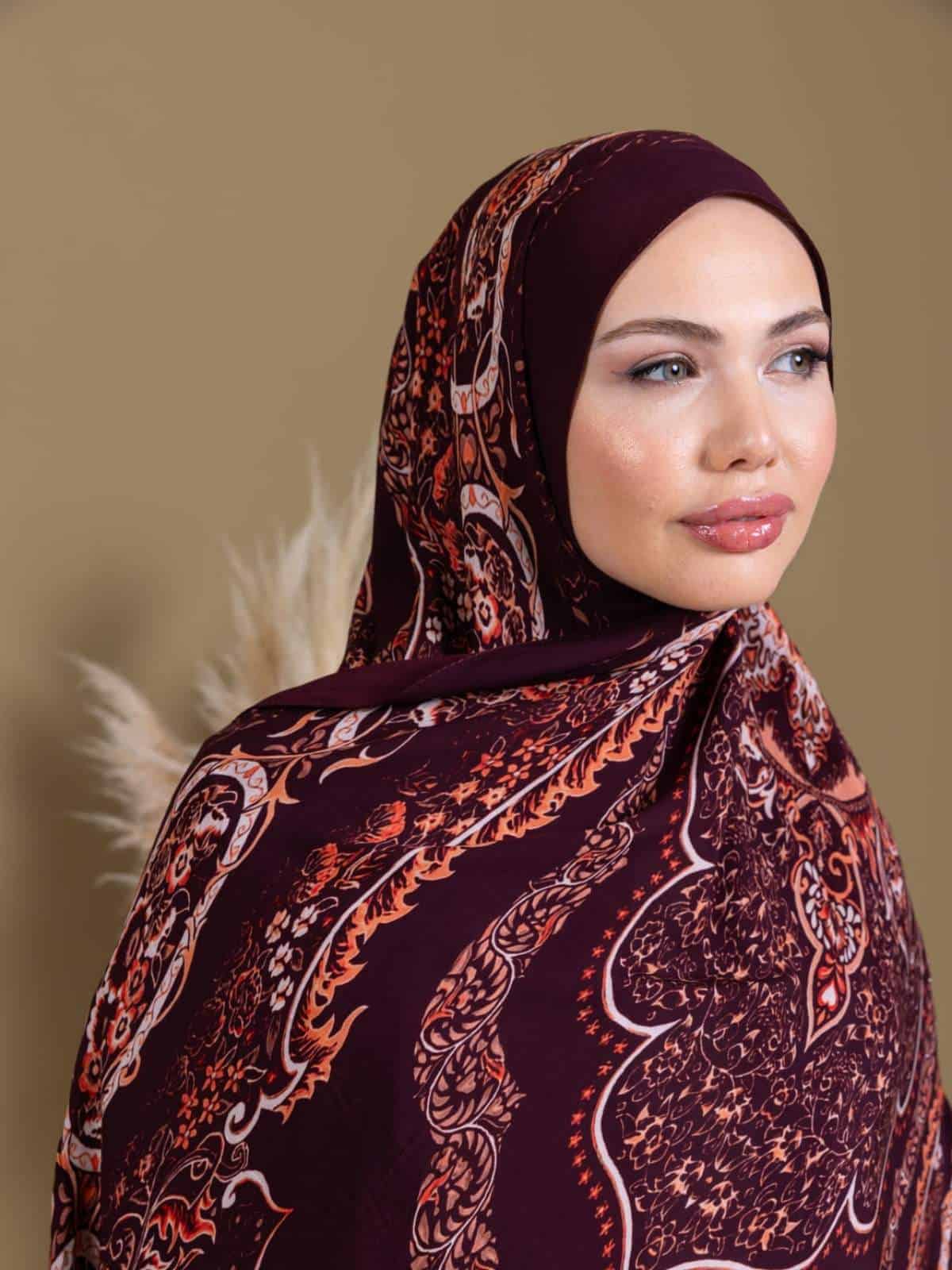 Mor Ruku Desenli Pamuk İpek Şal - Görsel 2