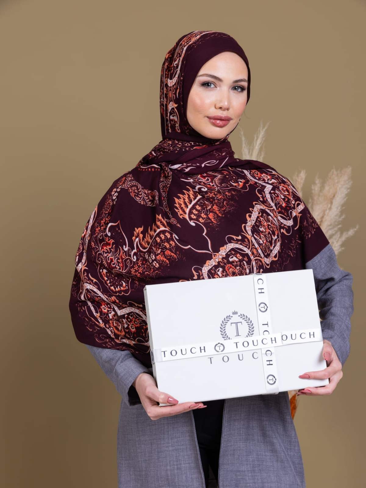 Mor Ruku Desenli Pamuk İpek Şal - Görsel 4