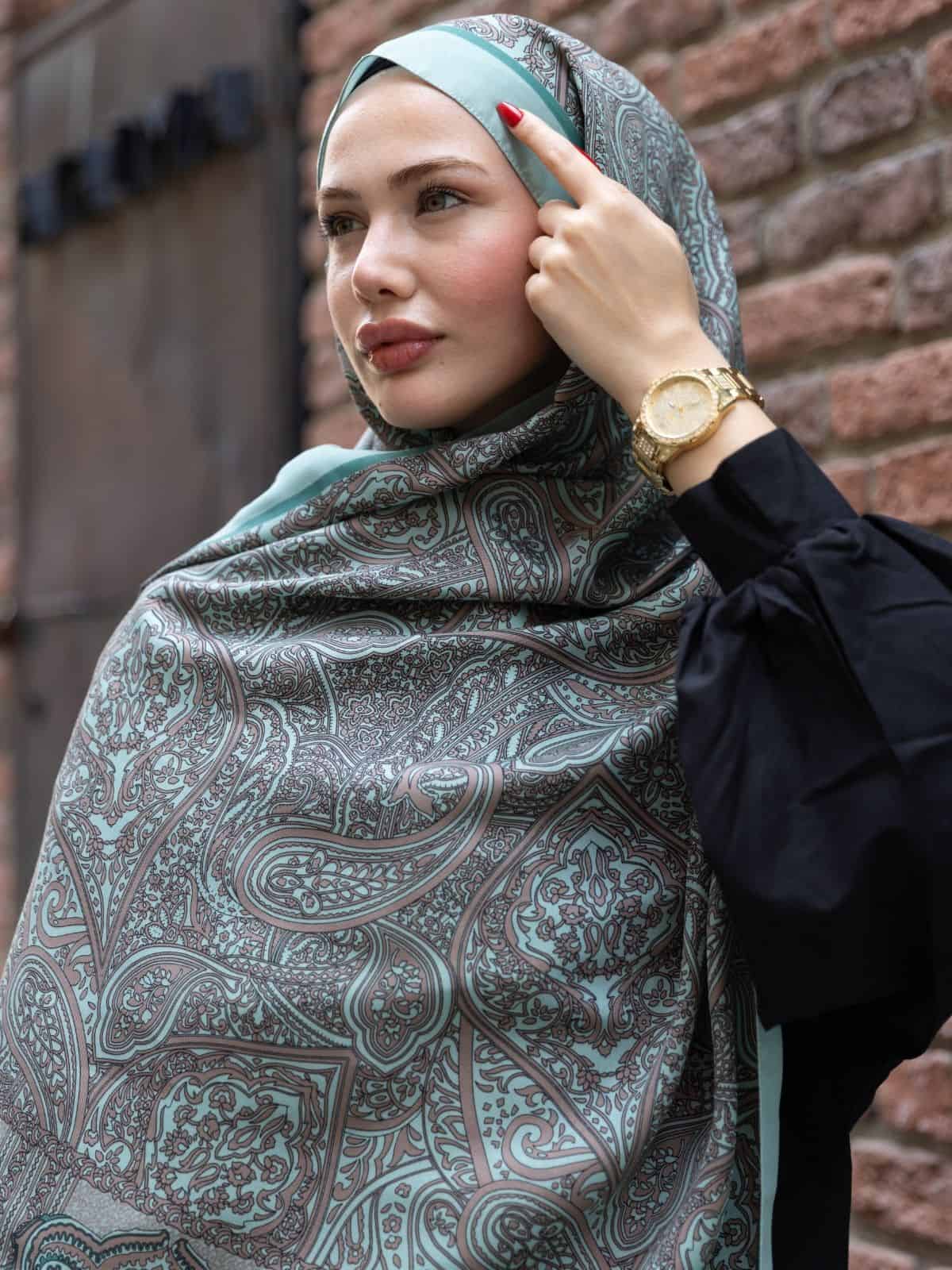 Mint Soléa Desen İpek Pamuk Şal - Görsel 3