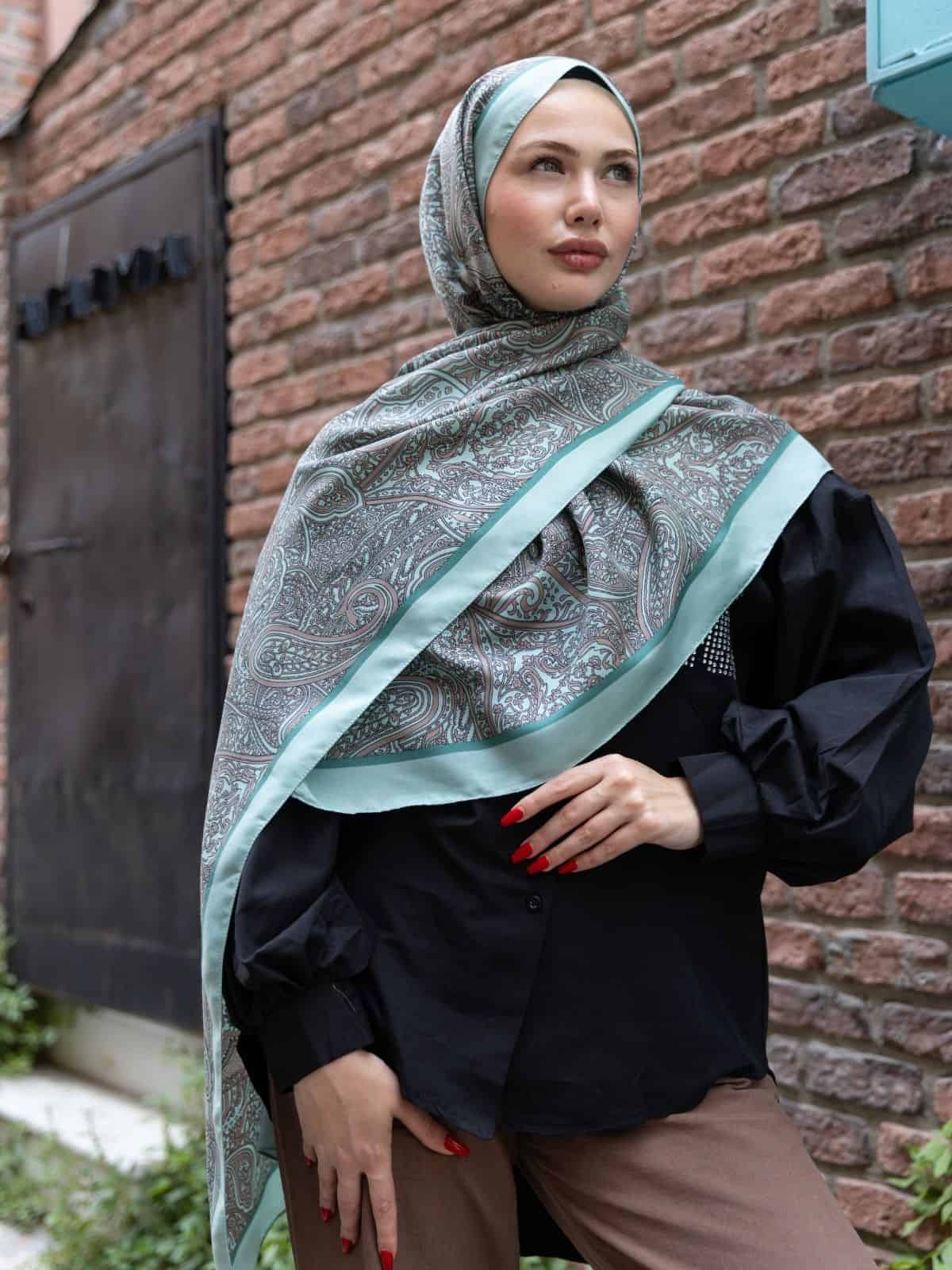 Mint Soléa Desen İpek Pamuk Şal - Görsel 4