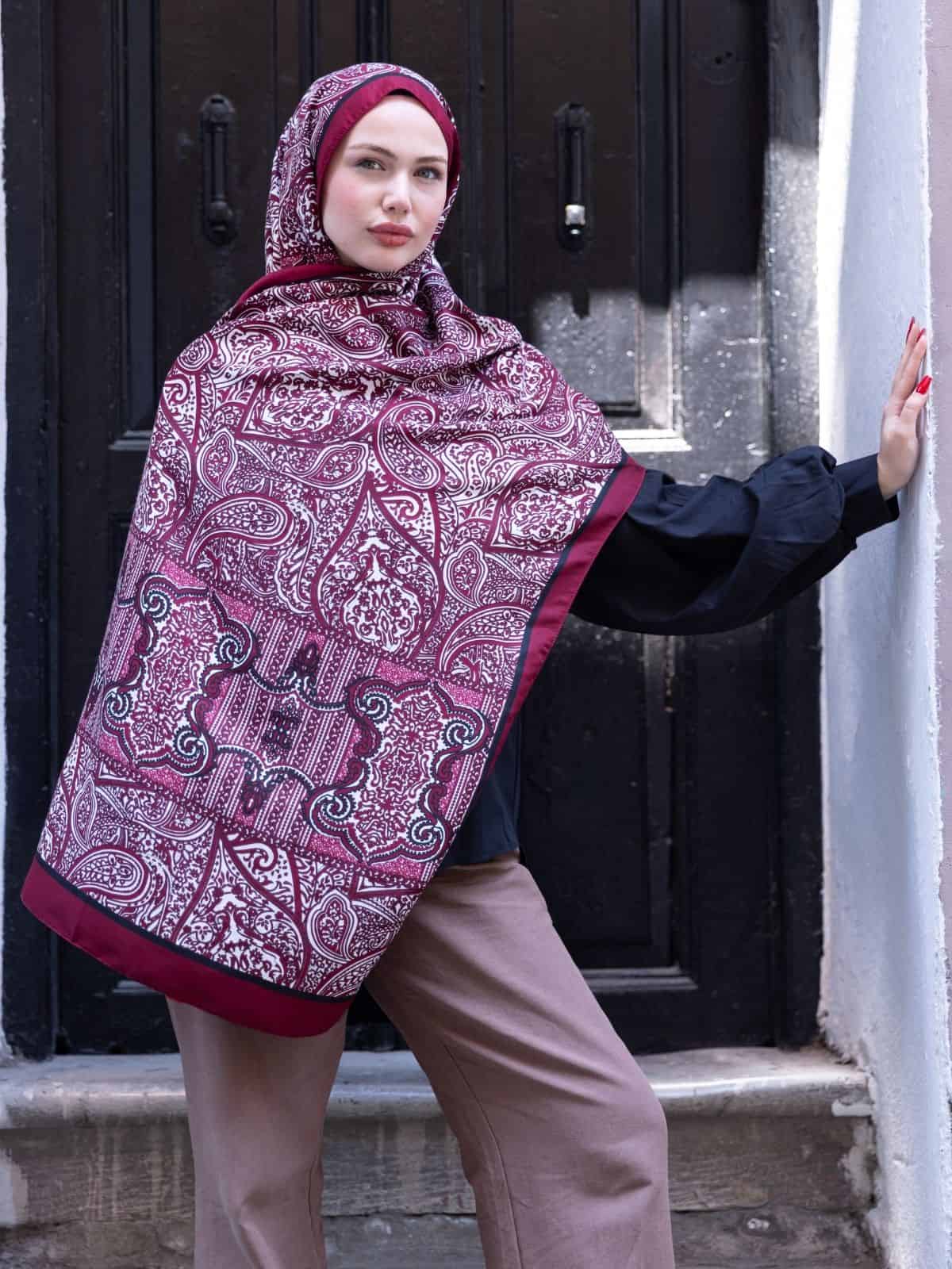 Deryanın Seçimi Bordo Soléa Desen İpek Pamuk Şal - Görsel 11