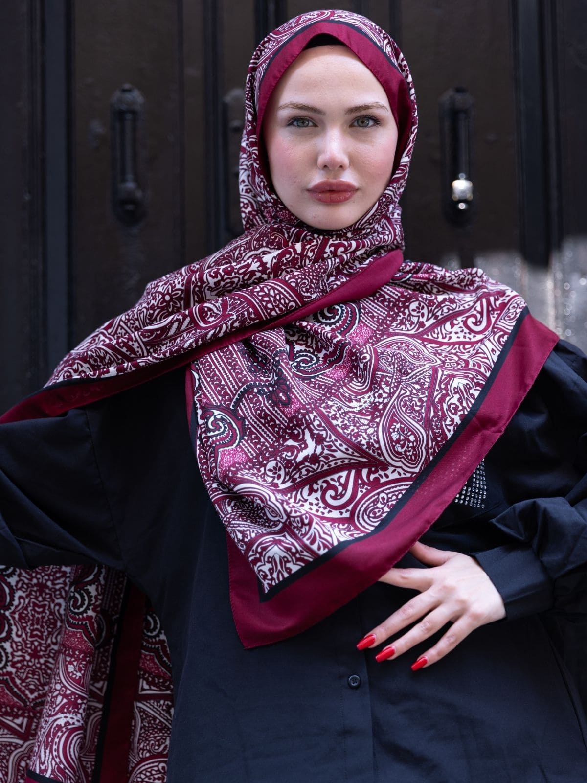 Deryanın Seçimi Bordo Soléa Desen İpek Pamuk Şal - Görsel 9