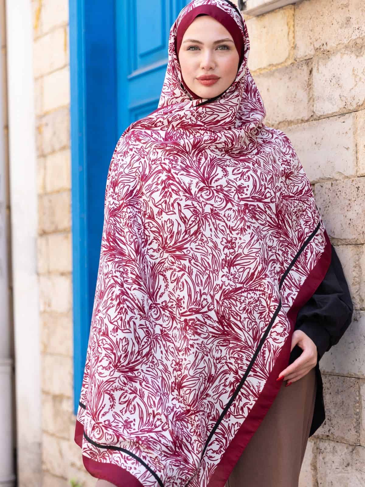 AmineNur'un Seçimi Bordo Sunset İpek Pamuk Şal - Görsel 2