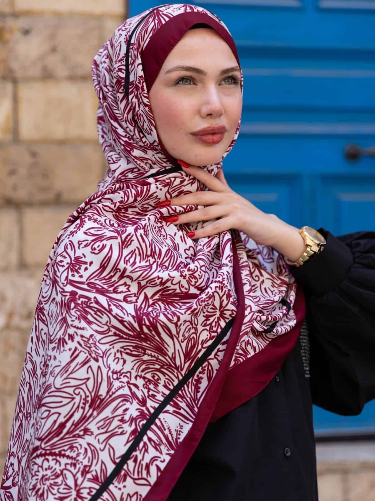 AmineNur'un Seçimi Bordo Sunset İpek Pamuk Şal - Görsel 4