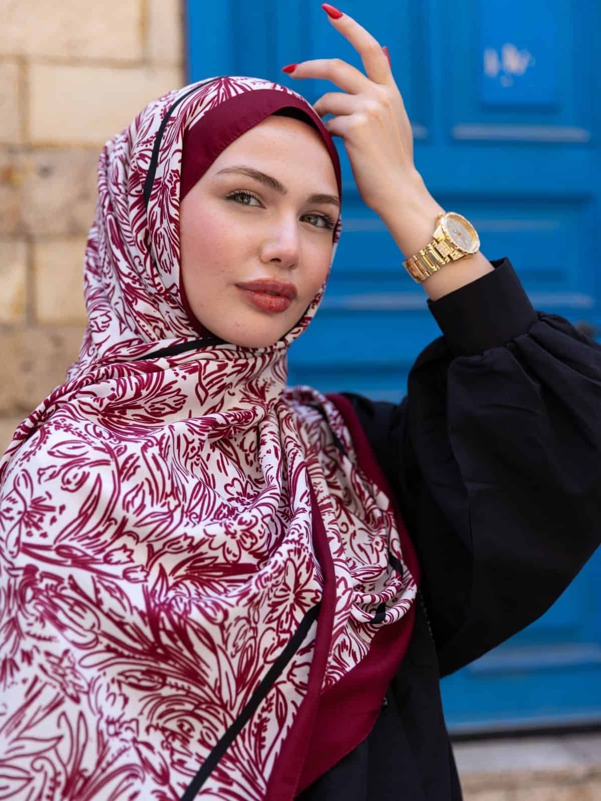 AmineNur'un Seçimi Bordo Sunset İpek Pamuk Şal - Görsel 5