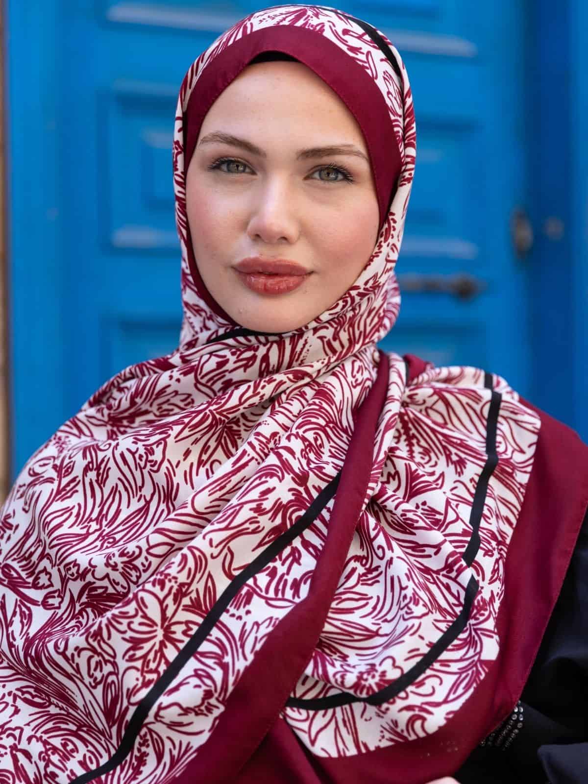 AmineNur'un Seçimi Bordo Sunset İpek Pamuk Şal - Görsel 6