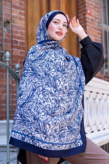 Lacivert Sunset İpek Pamuk Şal