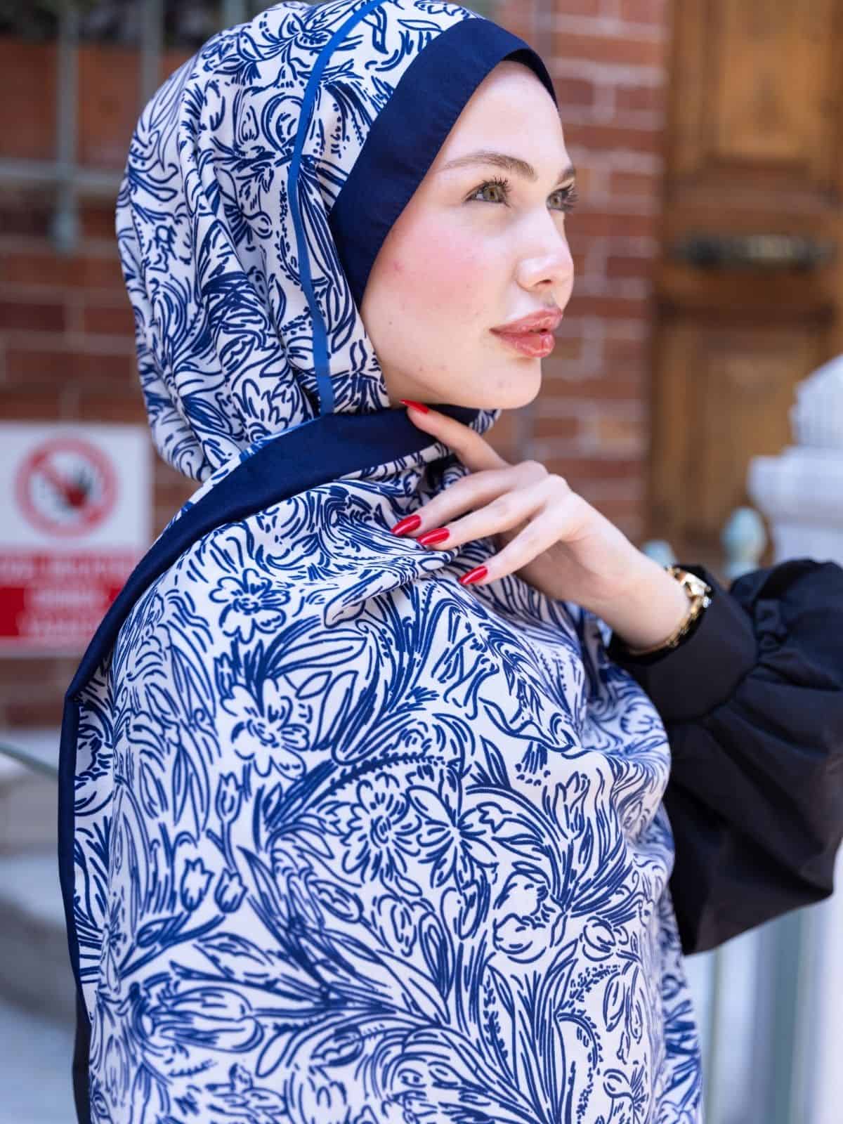 Lacivert Sunset İpek Pamuk Şal - Görsel 6