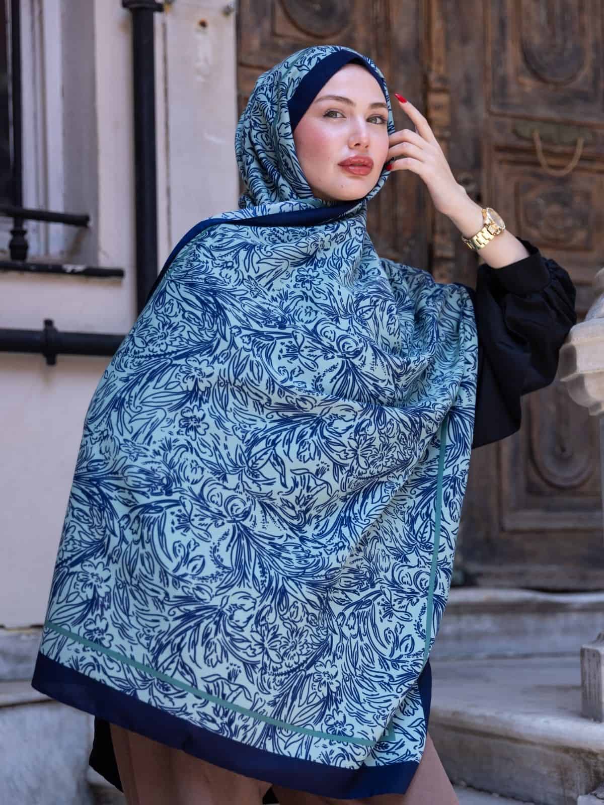 Su Yeşili Sunset İpek Pamuk Şal - Görsel 2