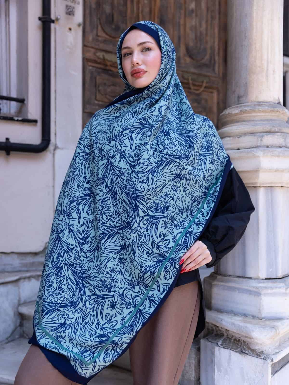 Su Yeşili Sunset İpek Pamuk Şal - Görsel 3