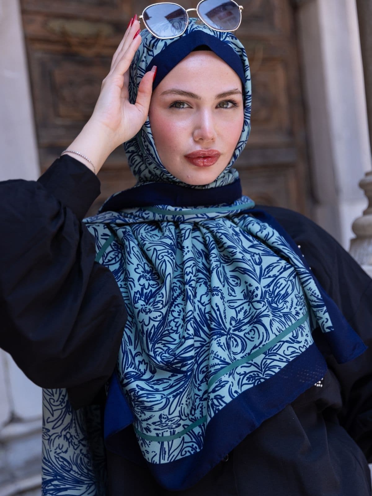 Su Yeşili Sunset İpek Pamuk Şal - Görsel 5