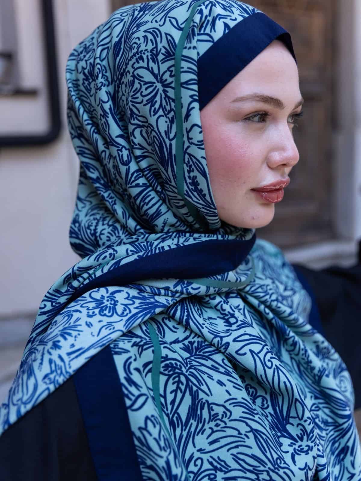 Su Yeşili Sunset İpek Pamuk Şal - Görsel 7