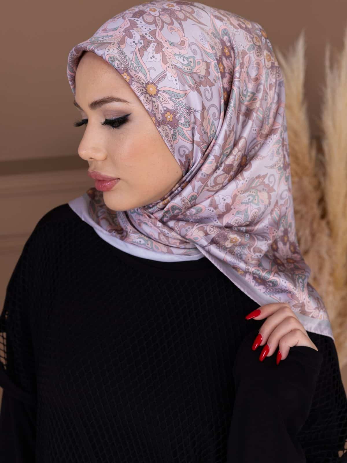 Pembe İnci Papatya Desen Vual Eşarp - Görsel 4