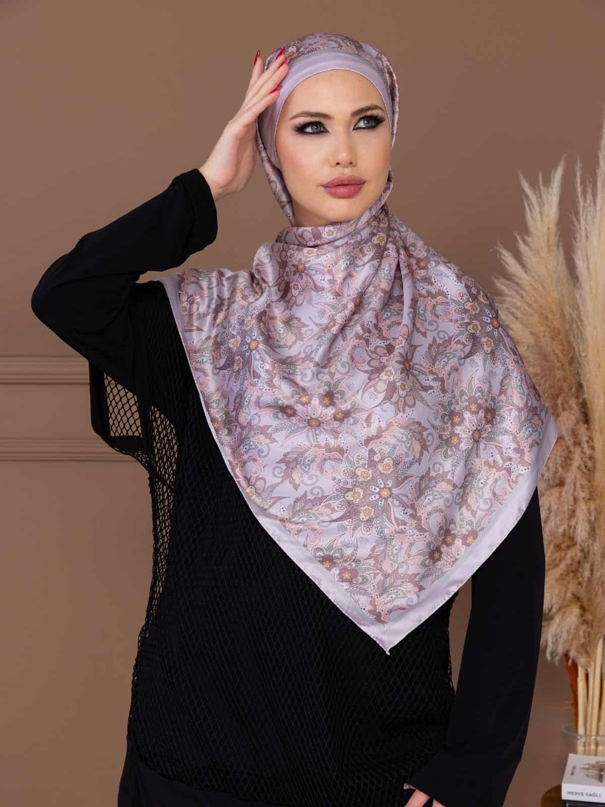 Pembe İnci Papatya Desen Vual Eşarp - Görsel 2