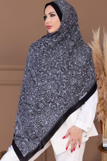 Gri Ebruli Desen Pamuk İpek Şal