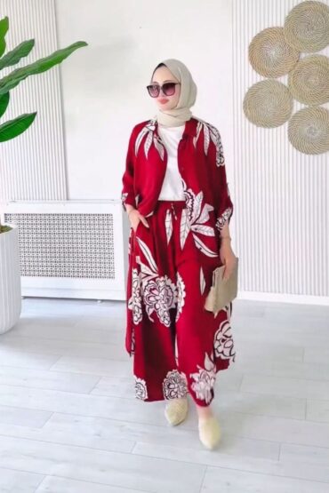 Çiçek Desen İkili Takım - Bordo