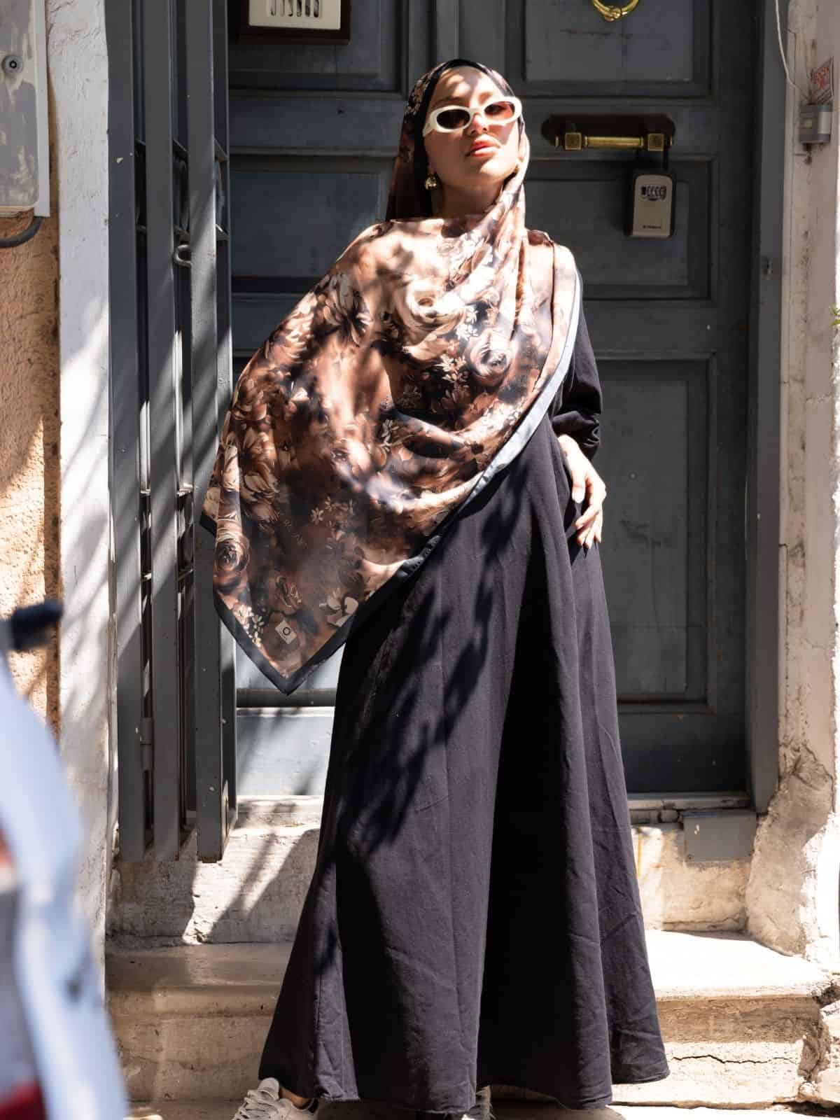 Mocha Sole Silken Desen Şal - Görsel 2