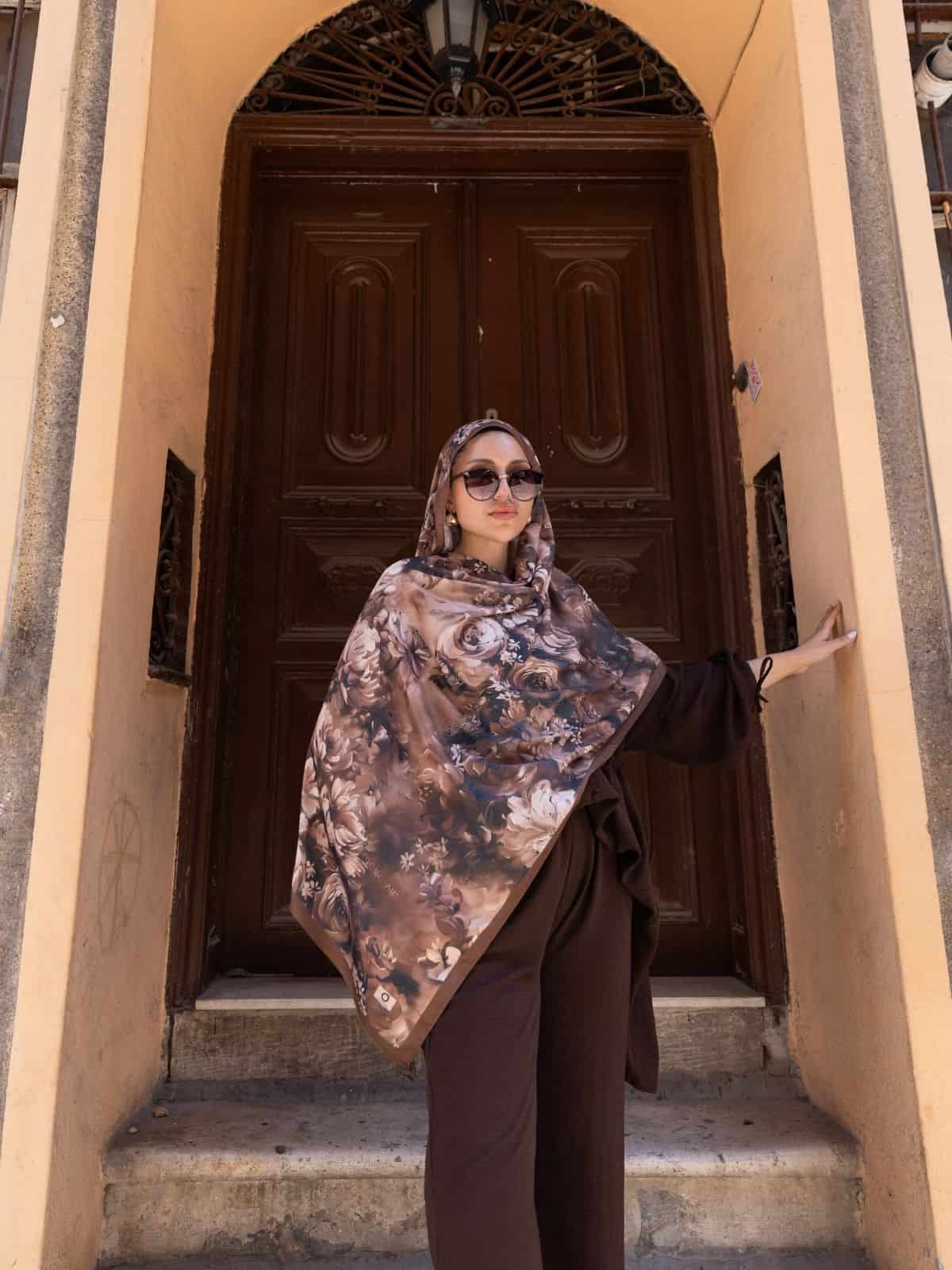 Bronz Sole Silken Desen Şal - Görsel 4