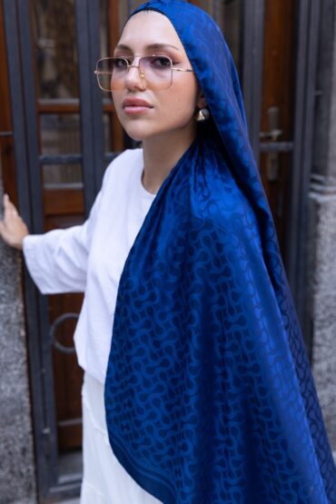 Ritim  Desen Pamuk İpeksi Jakar Şal-53354-Lacivert