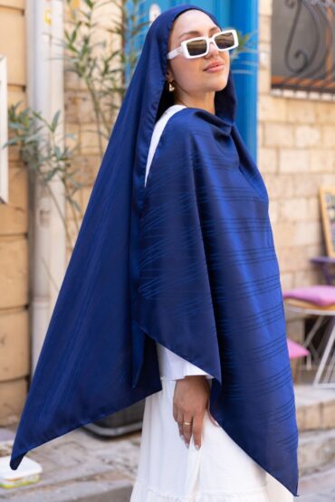 Sedef Desen Pamuk İpeksi Jakar Şal-53354-Lacivert