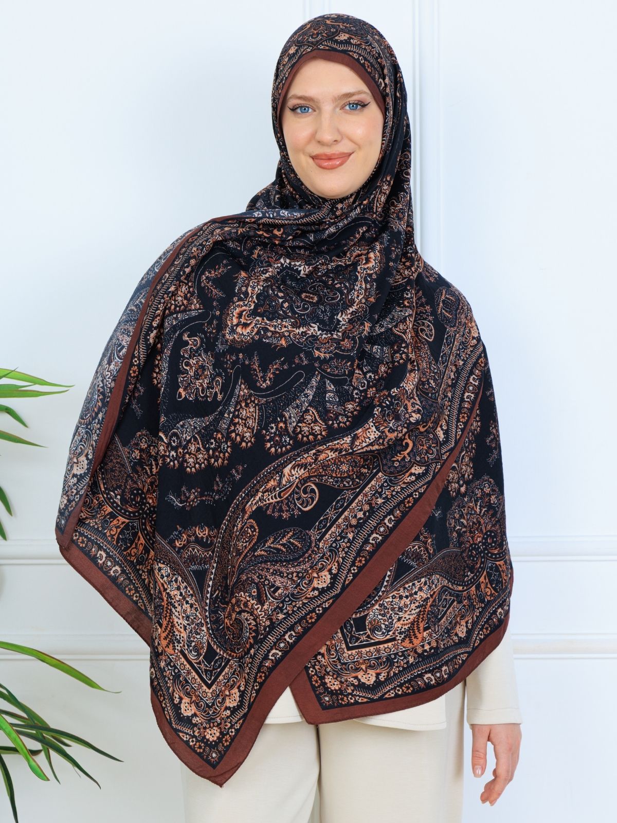 Ravza Desen Şal 469-019 - V-2 - Karamel