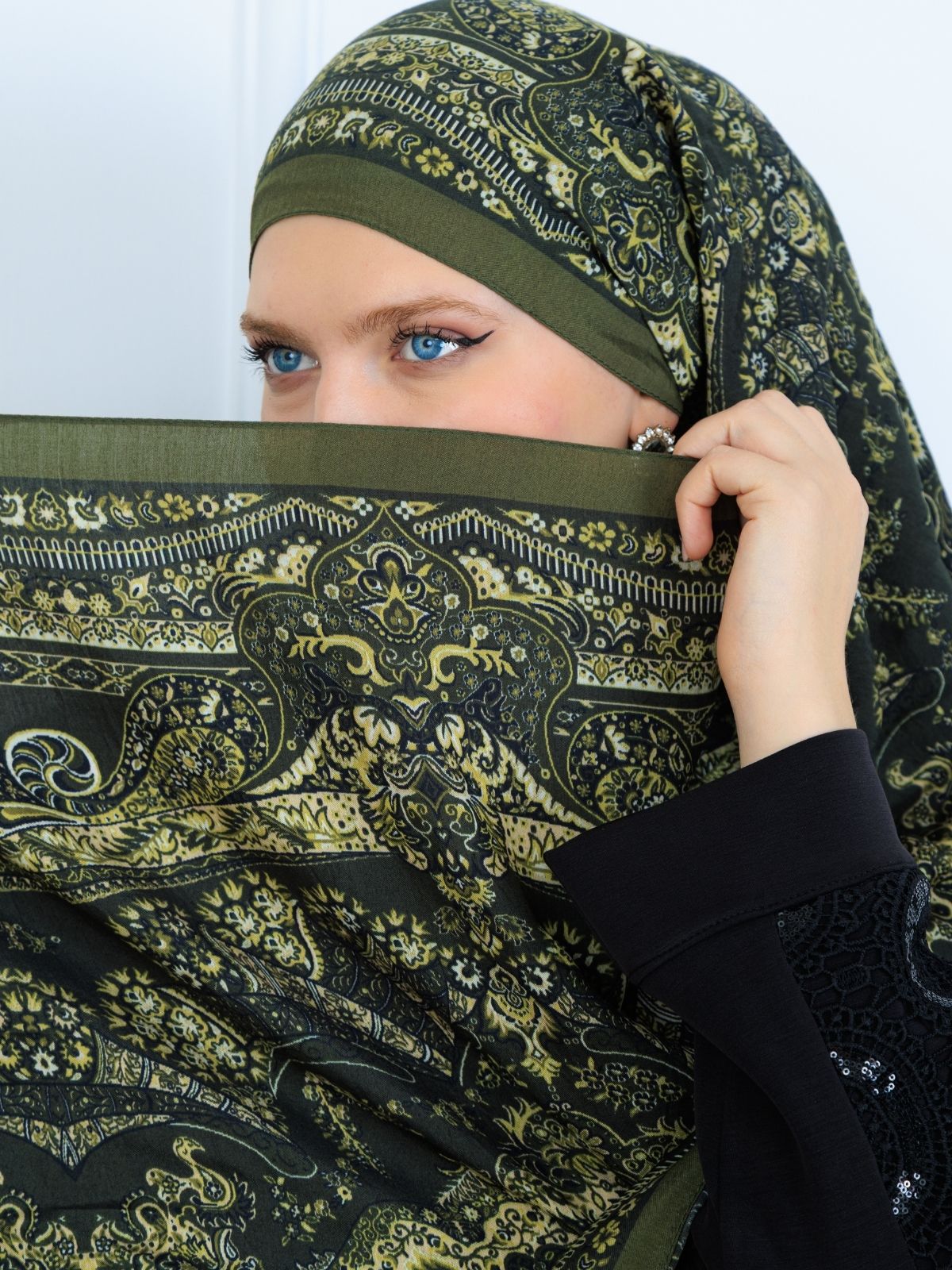 Ravza Desen Şal 469-019 - V-11 - Yağ Yeşili - Görsel 3