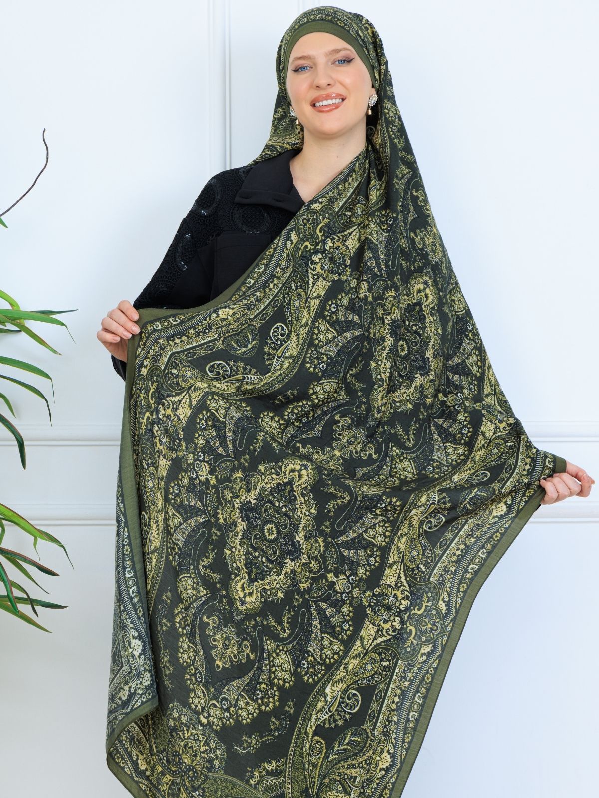 Ravza Desen Şal 469-019 - V-11 - Yağ Yeşili - Görsel 4