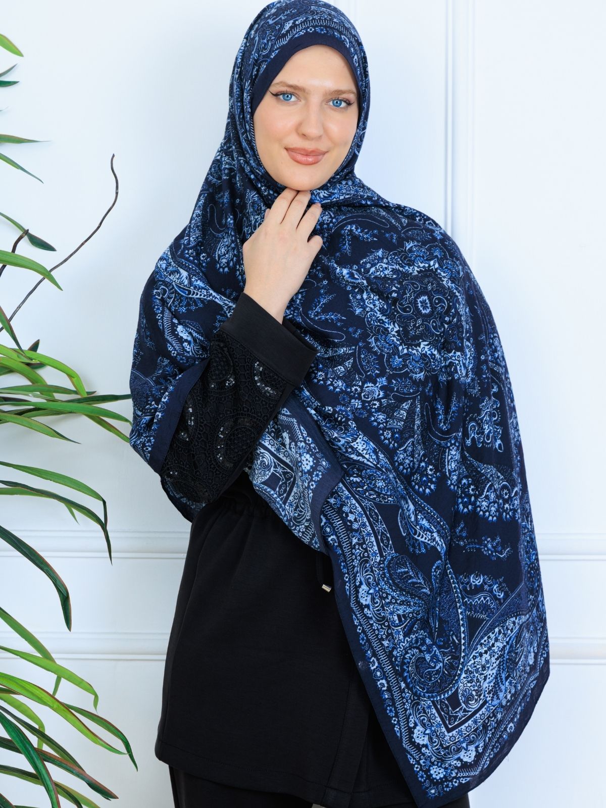 Ravza Desen Şal 469-019 - V-3 - Okyanus Mavi - Görsel 2