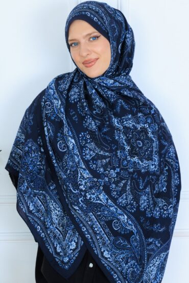 Ravza Desen Şal 469-019 - V-3 - Okyanus Mavi