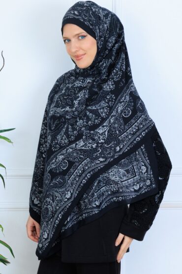 Ravza Desen Şal 469-019 - V-8 - Vanilya Siyah