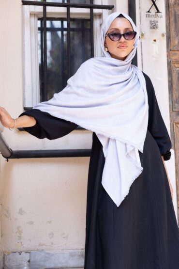 Ysl Desen Kendinden Dokulu Desenli İtalyan Şal-10010-Gümüş