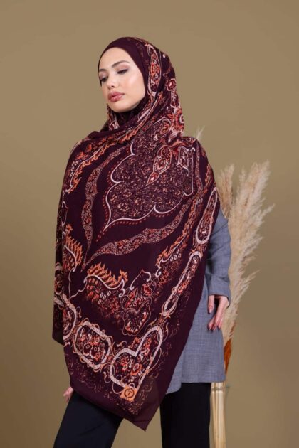 Mor Ruku Desenli Pamuk İpek Şal