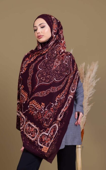 Mor Ruku Desenli Pamuk İpek Şal