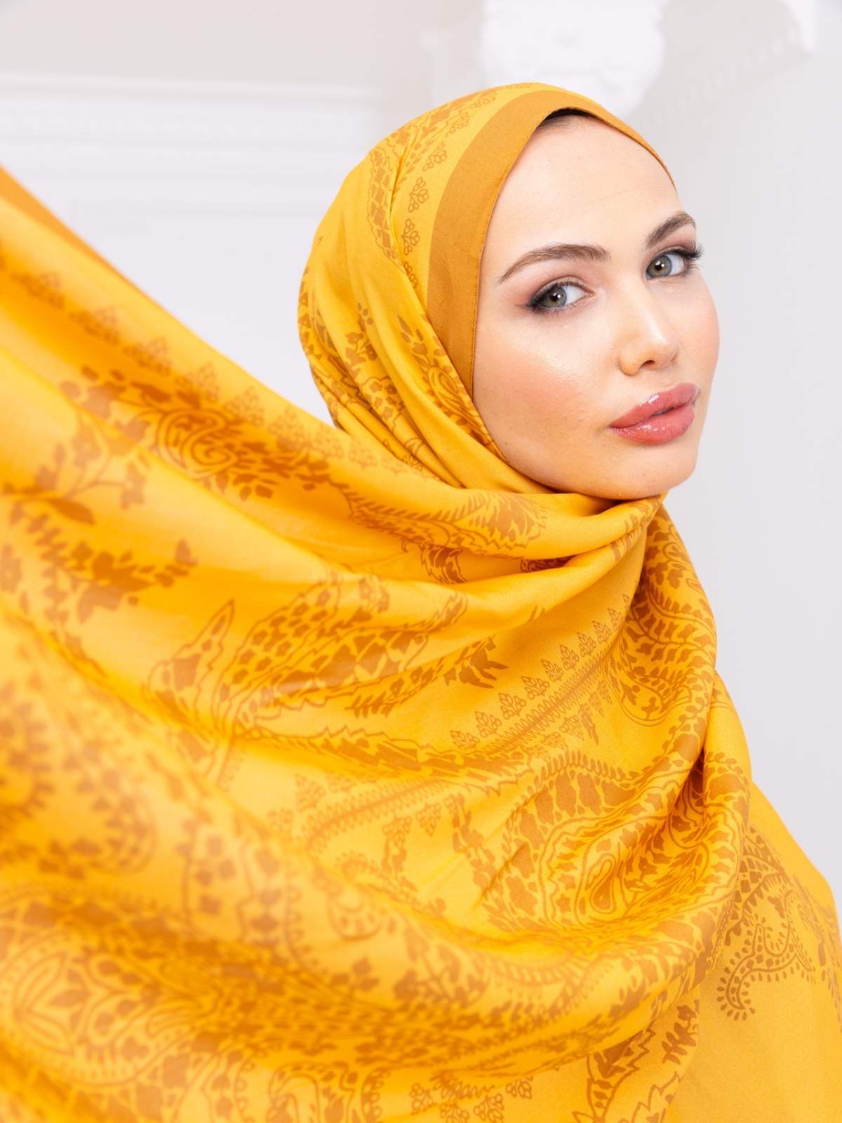 Oranj Aksa Desen Pamuk İpek Şal - Görsel 3