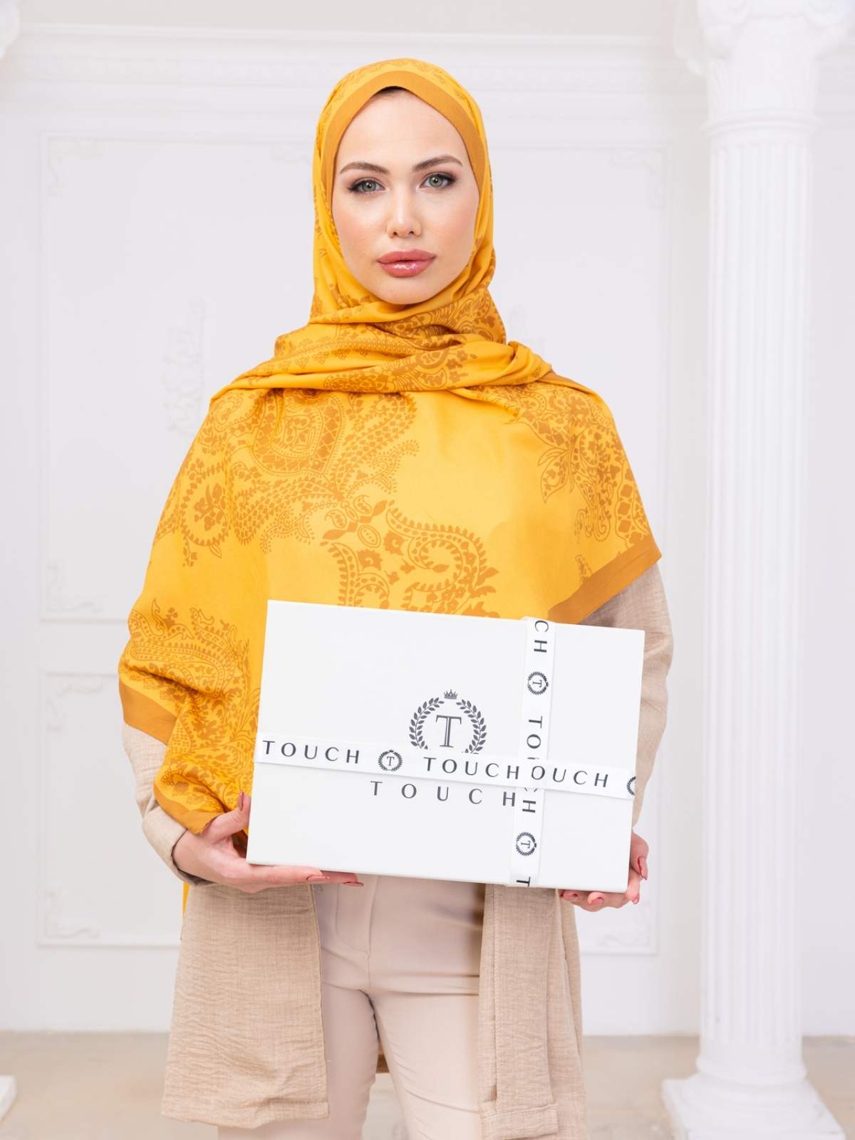 Oranj Aksa Desen Pamuk İpek Şal - Görsel 5