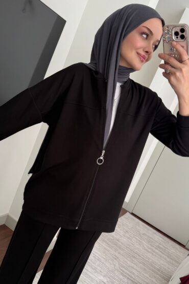 Premium Fermuarlı Basic İkili Takım TK2962 -Siyah