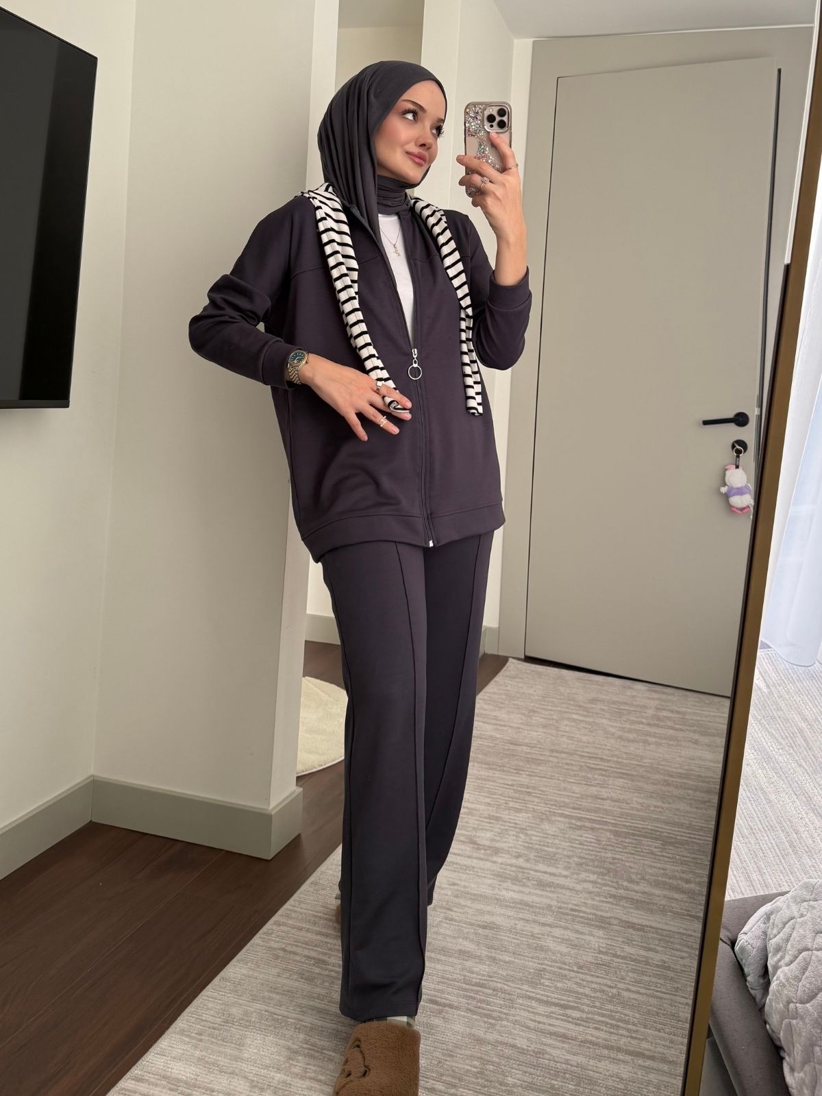 Premium Fermuarlı Basic İkili Takım TK2962 - Füme - Görsel 3