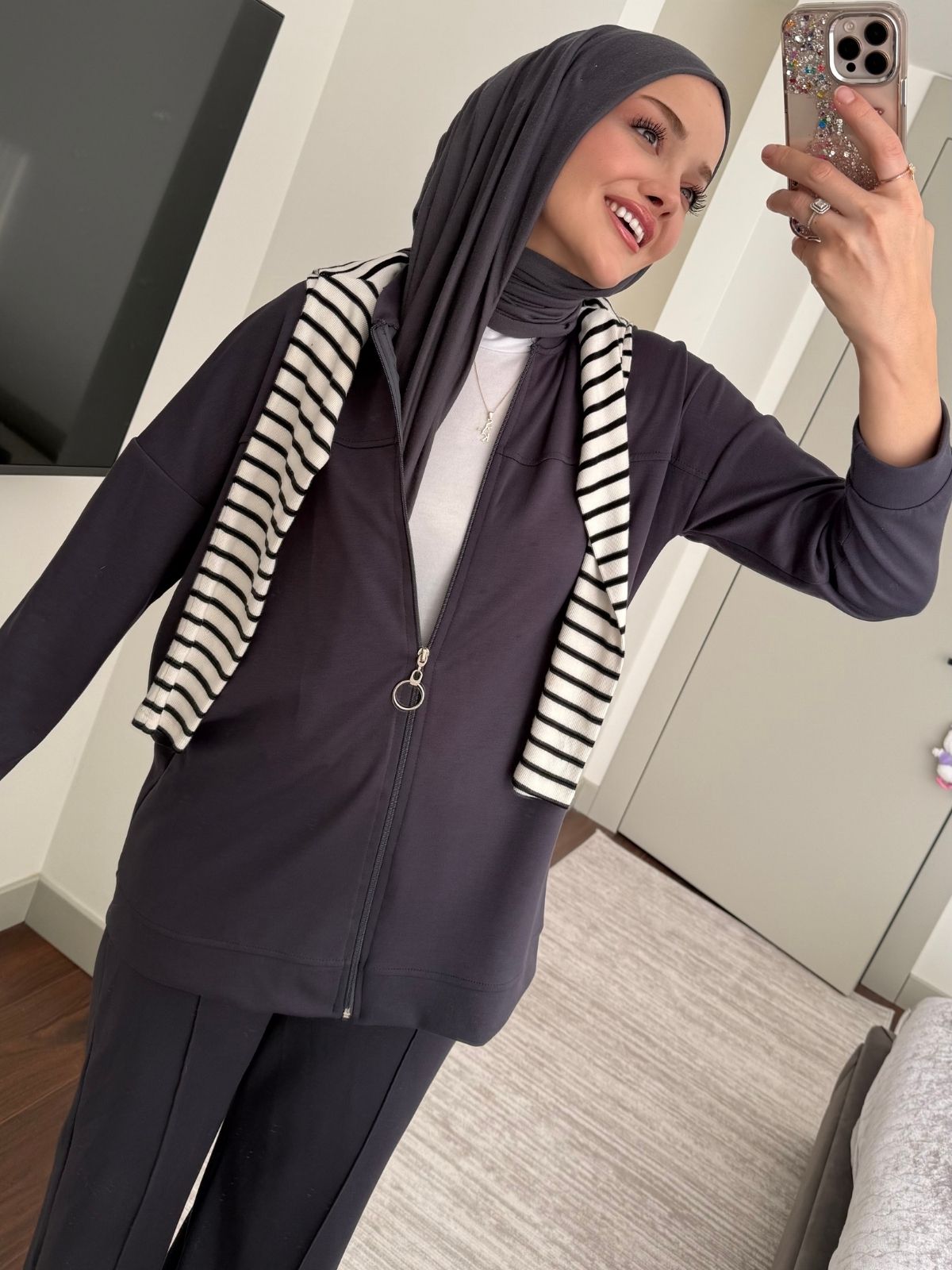 Premium Fermuarlı Basic İkili Takım TK2962 - Füme