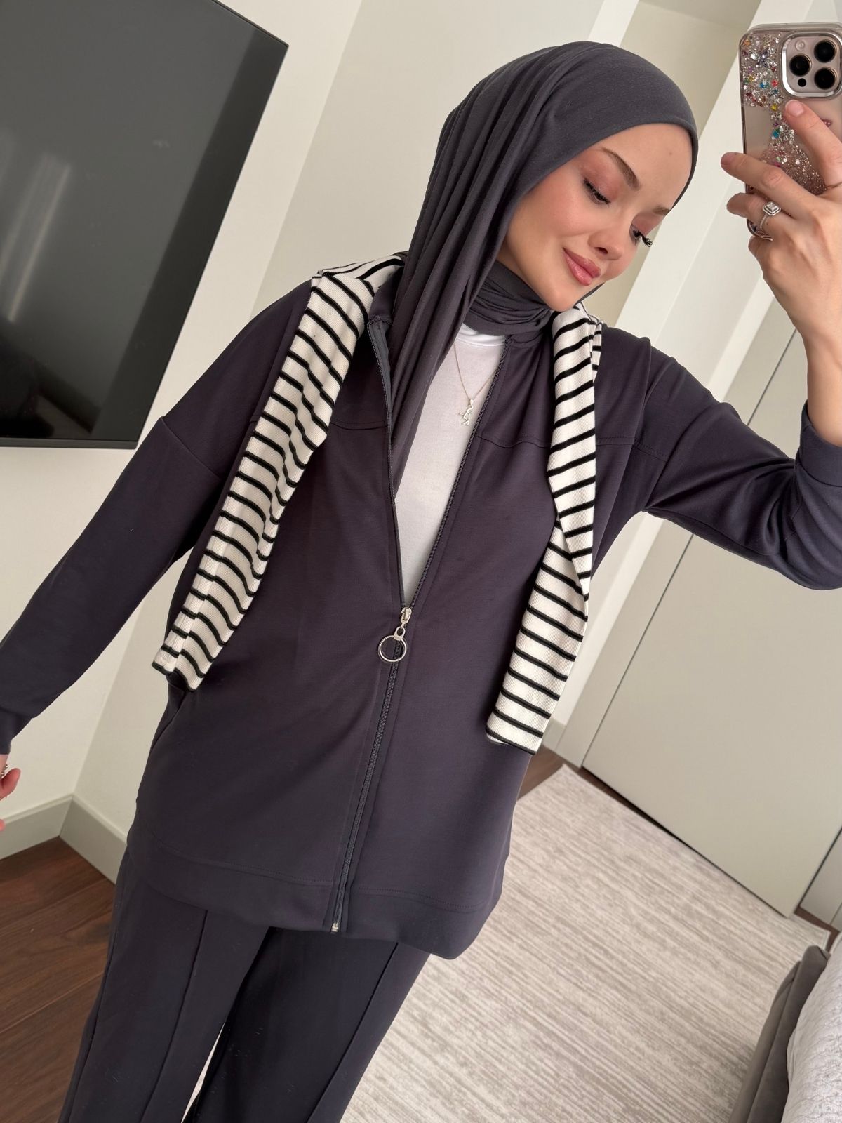 Premium Fermuarlı Basic İkili Takım TK2962 - Füme - Görsel 2