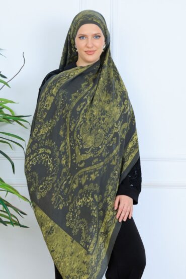Derin Yansıma Desen Şal 469-017 - V-2 - Yağ Yeşili
