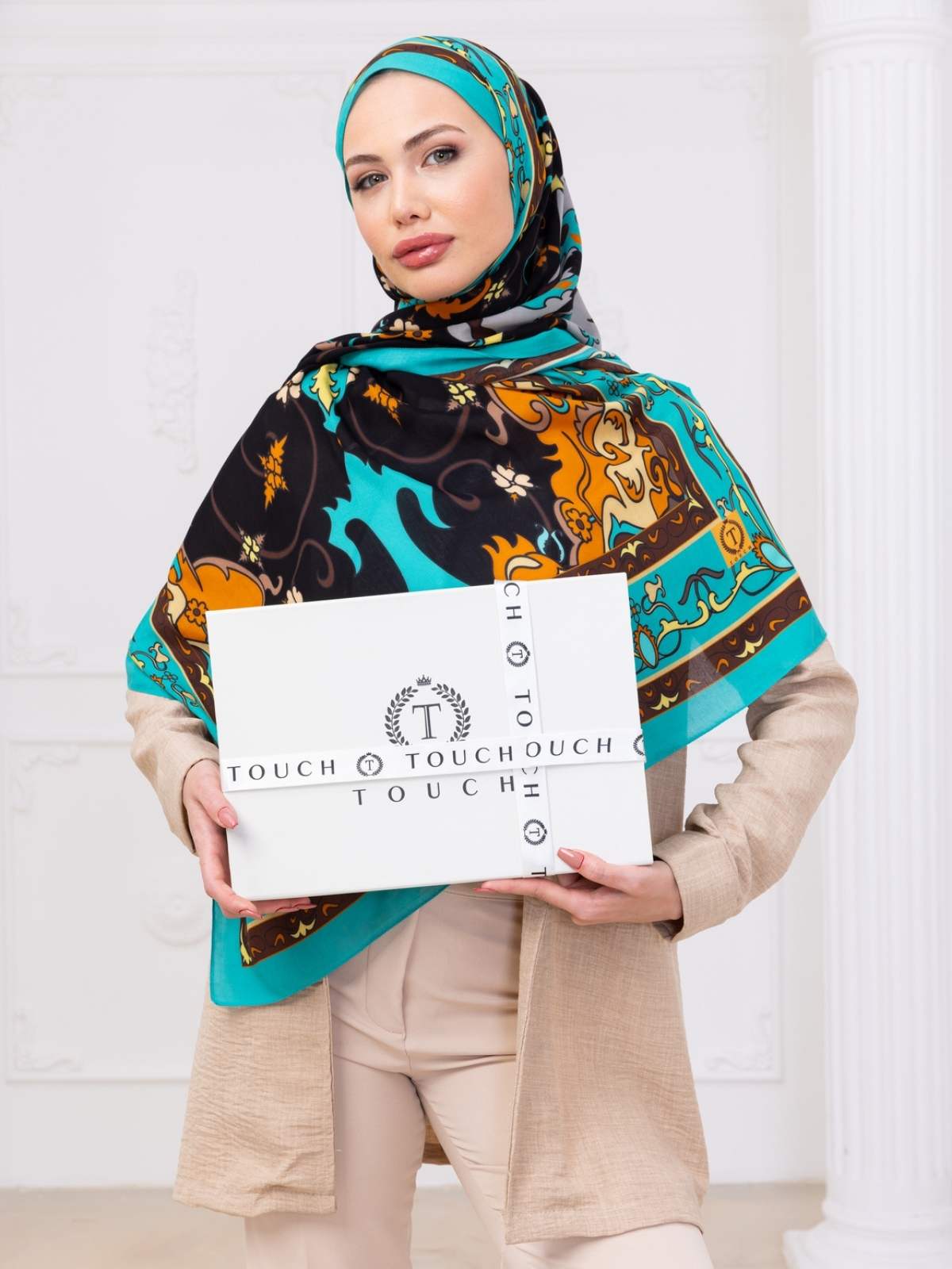 Turkuaz İberya Işığı Desen Pamuk İpek Şal - Görsel 6